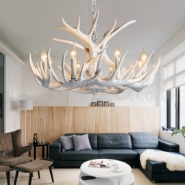 9 Light Rustic Artistic Retro Antler White Chandelier for Living Room, Dining Room, Bedroom, Shop, Cafes, Bar
