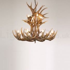 12 Light 2 Ties Rustic Artistic Retro Antler Vintage Chandelier for Living Room, Dining Room, Bedroom, Shop, Cafes, Bar