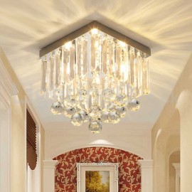 Modern Square Crystal Flush Mount Ceiling Lights Hallway Balcony Aisle Entrance Dining Room Bedroom