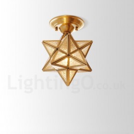 Pure Brass LED Rustic / Lodge Nordic Style Flush Mount Ceiling Light with Glass Shade for Bathroom, Living Room, Study, Kitchen,