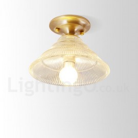 Pure Brass LED Rustic / Lodge Nordic Style Flush Mount Ceiling Light with Glass Shade for Bathroom, Living Room, Study, Kitchen,