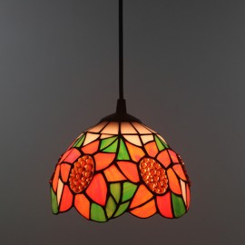 20cm (8 inch) Handmade Rustic Retro Tiffany Pendant Light Colorful Pattern Glass Shade Bedroom Living Room Light