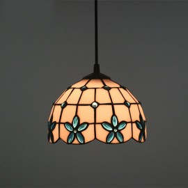 Blue 20cm (8 inch) Handmade Rustic Retro Tiffany Pendant Light Colorful Pattern Glass Shade Bedroom Living Room Light