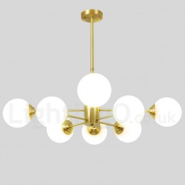 8 Light (4+4 Light) Two Tiers Pure Brass Northern Europe Bean Chandelier Modern Metal Molecules Pendant Lights Living Room Dinin