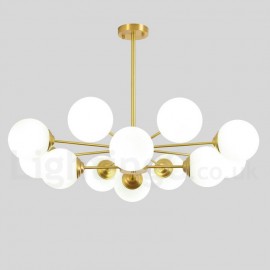 12 Light (8+4 Light) Two Tiers Pure Brass Northern Europe Bean Chandelier Modern Metal Molecules Pendant Lights Living Room Dini