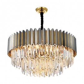 New Luxury Postmodern Black and Gold Round K9 Crystal Pendant Chandelier Living Room Dining Room Exhibition Hall