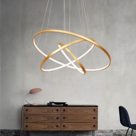 Dimmable Pendant Light with Remote Control Gold Modern Design Three Rings Special for Office, Showroom, Living Room