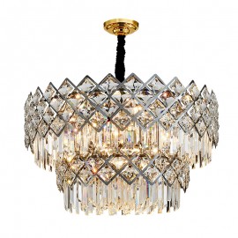Two Tiers Luxury Postmodern Black and Gold Round K9 Crystal Pendant Chandelier