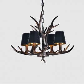 4 Light Black Rustic Artistic Retro Antler Antique Chandelier with Shades for Living Room, Dining Room, Bedroom, Shop, Cafes, Ba