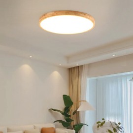 Round Wood Modern Flush Mount Ceiling Light Indoor Lighting Fixture